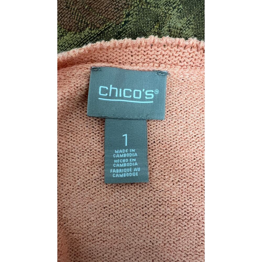 Chico's Size 1 (XL/16) Knit Sweater Coral Orange 3/4 Sleeve Pullover Tunic - Picture 4 of 4